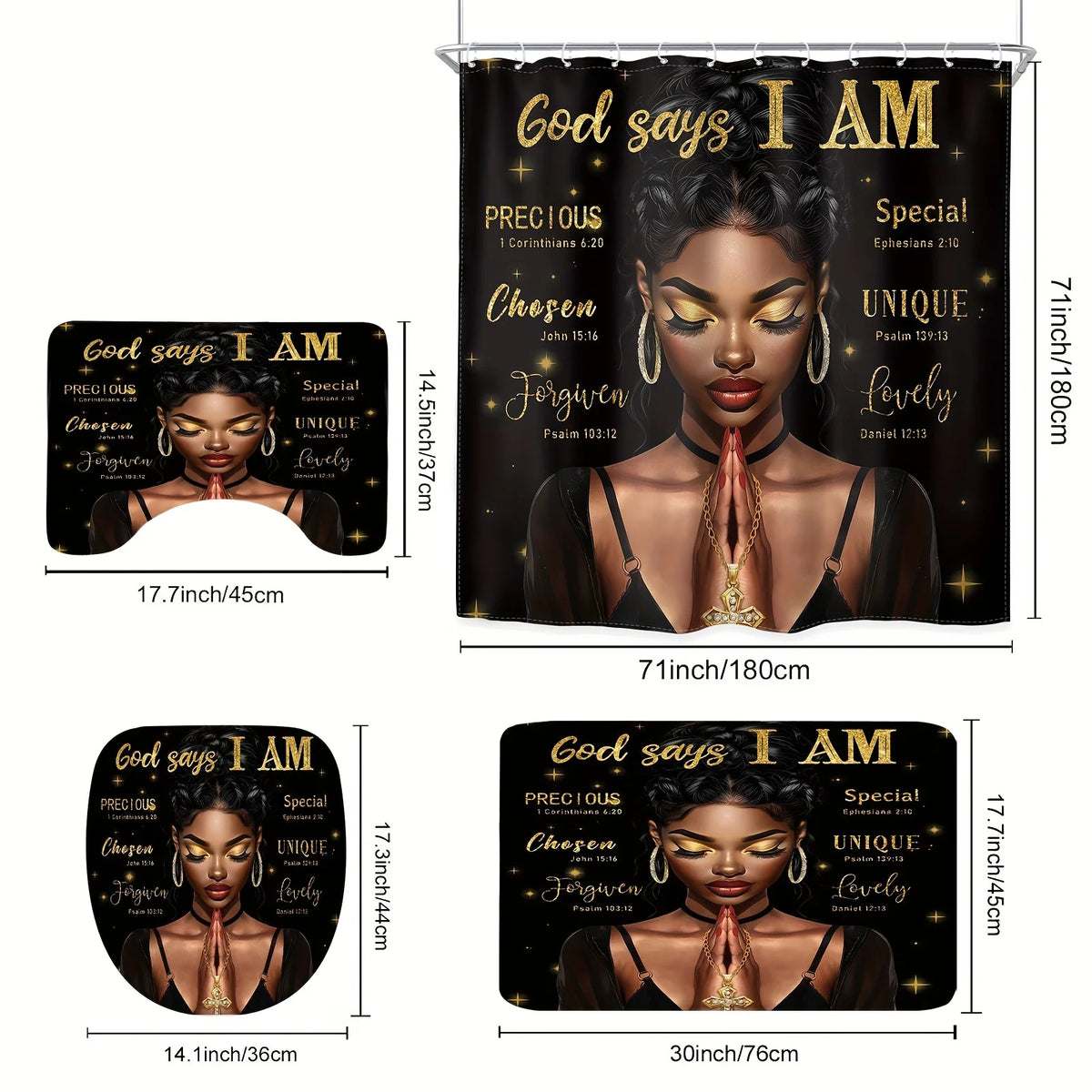 A set of three wall hangings featuring the phrase God says I am with various designs and colors.