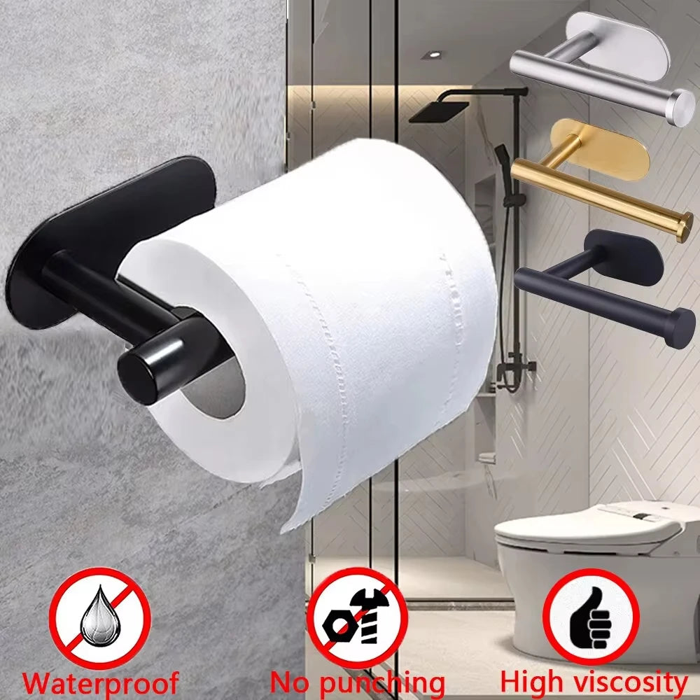 Stainless steel bathroom towel and paper rack set with waterproof, non-punching features