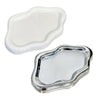 A white and silver cloud-shaped jewelry organizer tray with a scalloped edge.