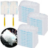Set of disposable duster refills with white and light blue fluffy replacement heads shown in various angles
