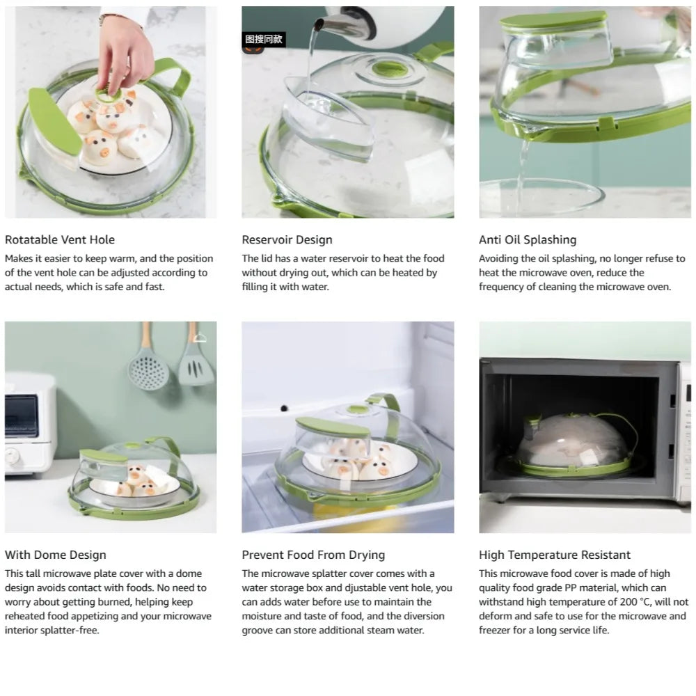 Clear microwave splatter cover with a dome design for food safety and moisture retention