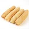 A bundle of natural loofah exfoliating body sponges with hanging ropes.
