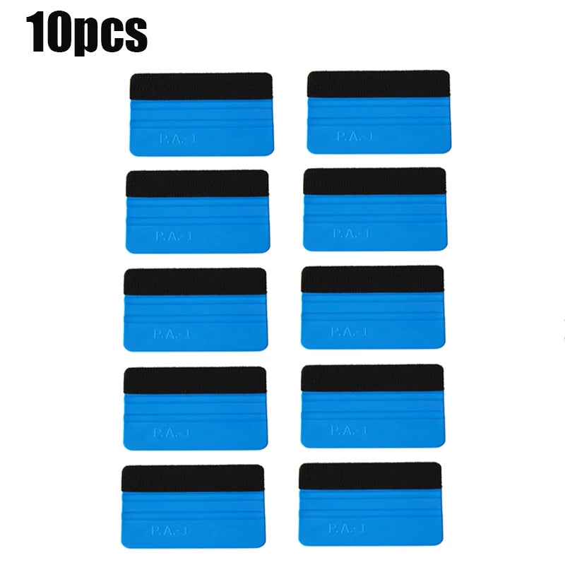 Ten blue and black suede felt squeegees for vinyl wrap and film installation