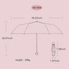 A diagram showing the dimensions of a six-fold mini travel umbrella, including its size and weight.
