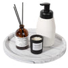 A set of silicone kitchen and bathroom tray organizers displayed on a white marble tray.