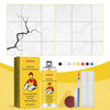 A yellow tile stone crack repair agent kit with a bottle, applicator, and sanding pad displayed on a white background.