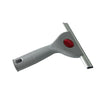 A gray heavy duty glass cleaning squeegee tool with a red handle and a silver blade.