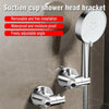 A chrome suction cup shower head bracket installed on a wall, showing its removable and adjustable features.