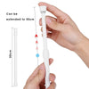 A hand holds an adjustable telescopic curtain rod, showing its length and extension capability.