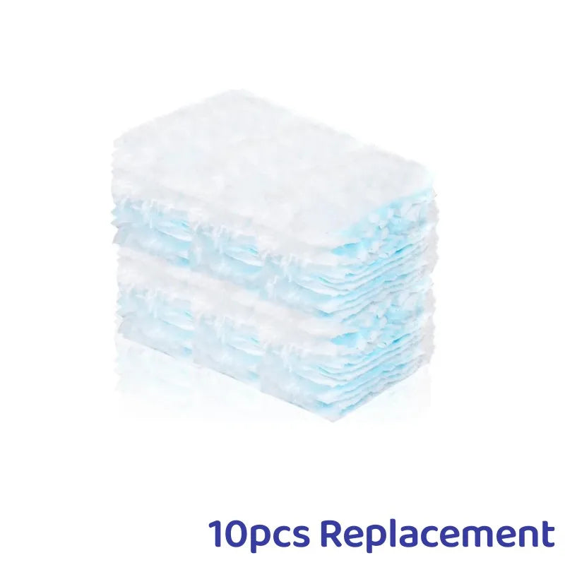 A stack of ten light blue disposable electrostatic cleaning duster refills.