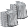 A stack of stainless steel wire dish cleaning cloths in a silver gray color.