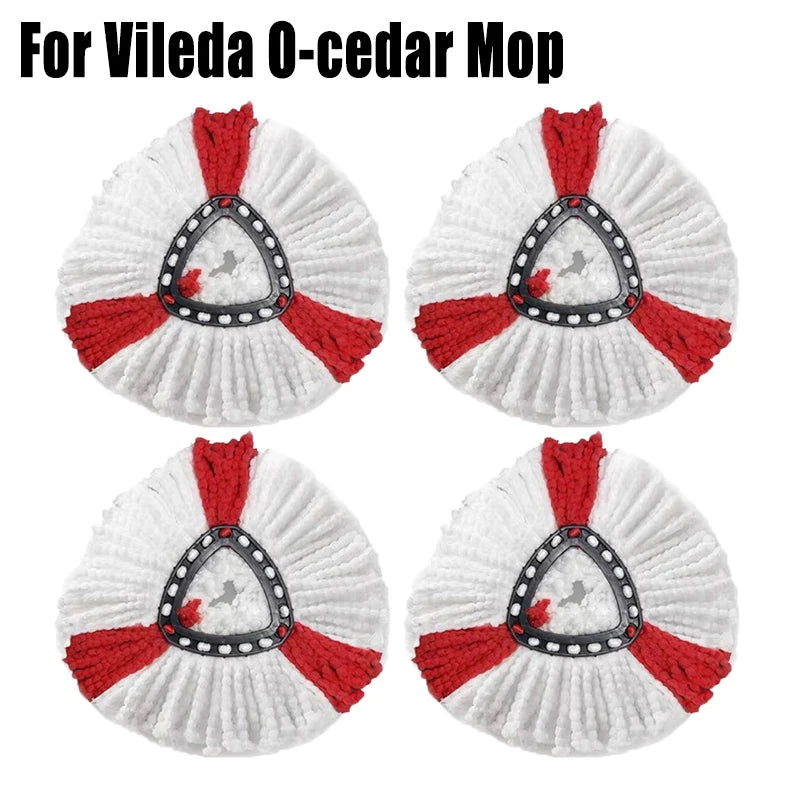 Replacement mop head pads for Vileda O-Cedar mop, showing various white and red textured pads.