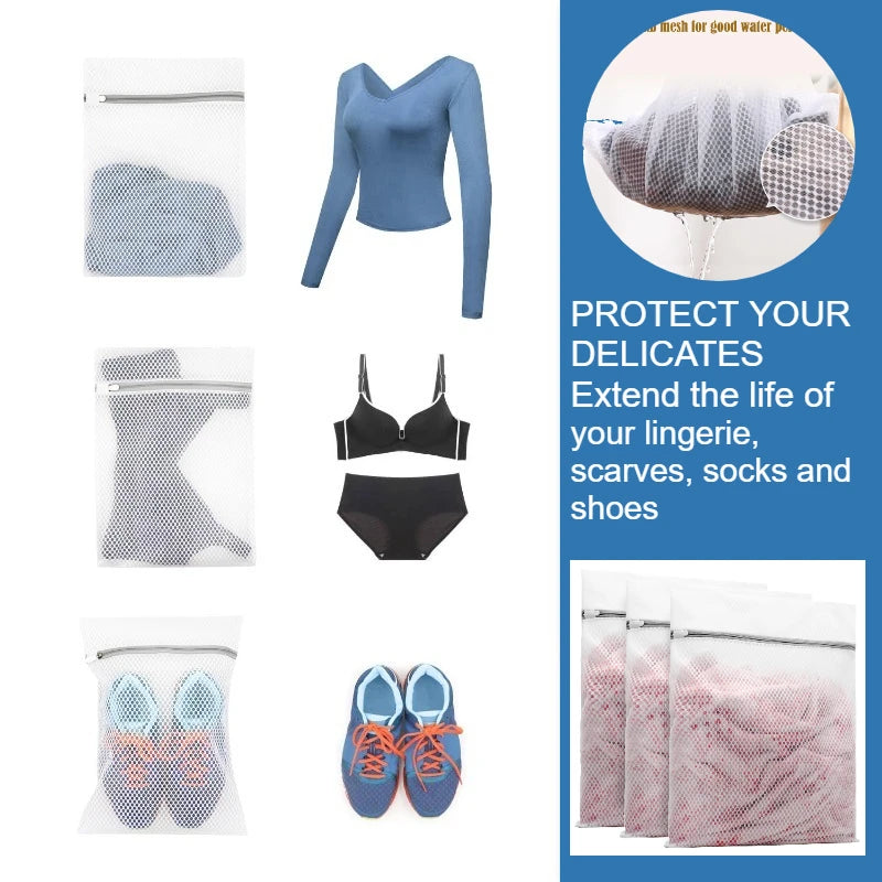 Reusable honeycomb mesh laundry bags for protecting delicates like lingerie, socks, and shoes
