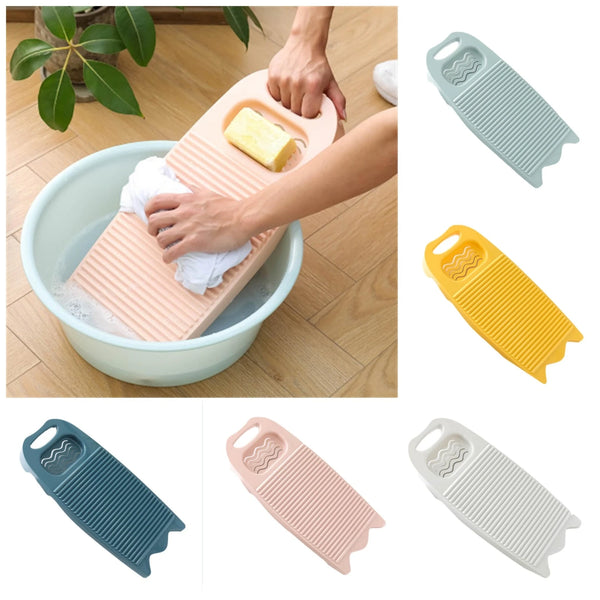 Various colored thickened washboards for laundry tasks shown in different angles