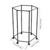 Black rotating hexagon clothes rack with a square base and adjustable height.