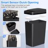 A black automatic motion sensor trash can with a removable lid and a separate tray for garbage bags.