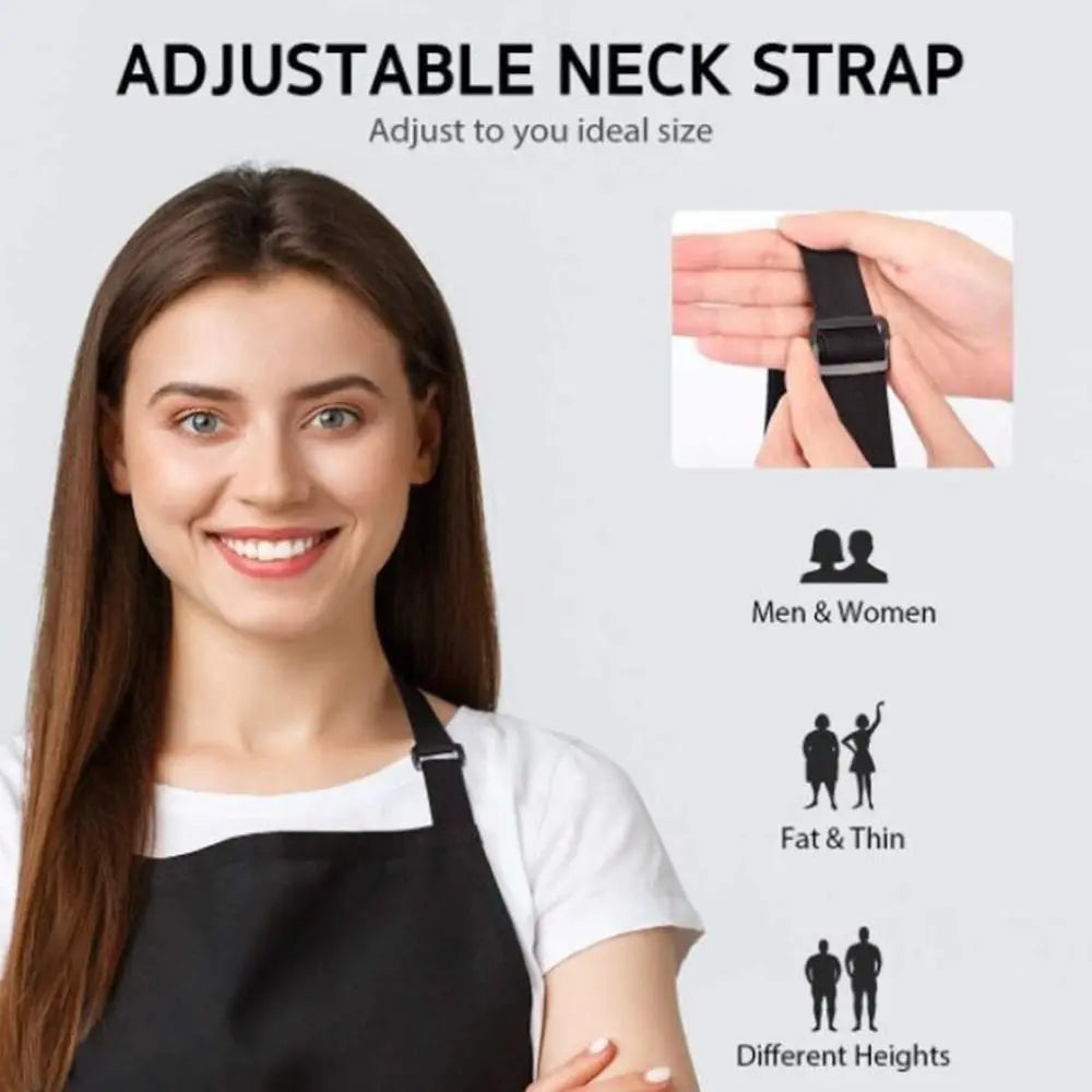A woman models an adjustable black neck strap, demonstrating its fit for men and women of different heights.