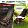 A comparison showing a lawn mower without protection versus one covered with a premium protective cover.