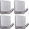 A set of modern stainless steel adhesive hooks with a square plate and curved arms for organization.