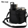 Sac isotherme noir avec porte-gobelet en silicone et une gourde en acier inoxydable.
