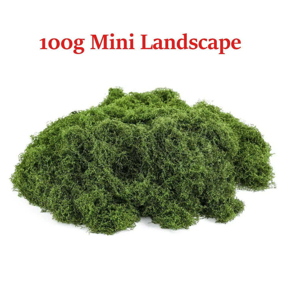 A clump of bright green artificial moss used for home decor.