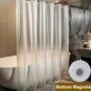 Clear waterproof shower curtain liner featuring weighted magnets for a modern bathroom
