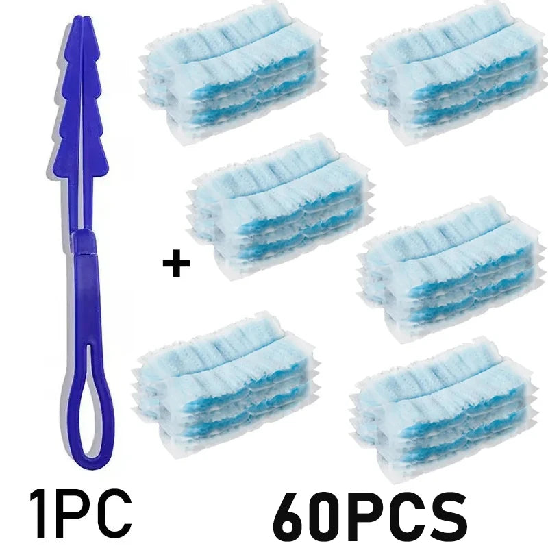 A set of 60 disposable electrostatic duster refills in light blue foam and a purple applicator tool.
