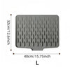 Gray silicone drain mat with a perforated surface, measuring 40cm by 32cm.