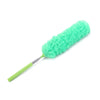 A bright green telescopic electrostatic microfiber duster with an extendable stainless steel handle.