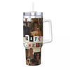 A stainless steel travel tumbler mug featuring a collage of photos and the name Rafe Camero.