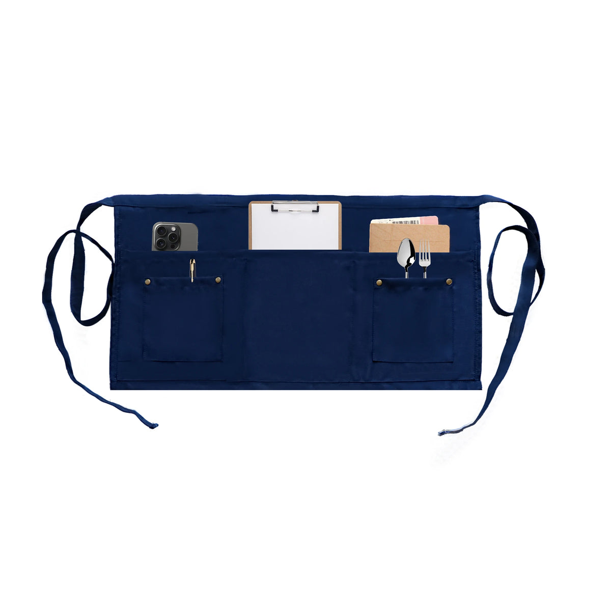Dunkelblaue Unisex-Server-Schürze mit praktischen Taschen und Aufbewahrung für Werkzeuge