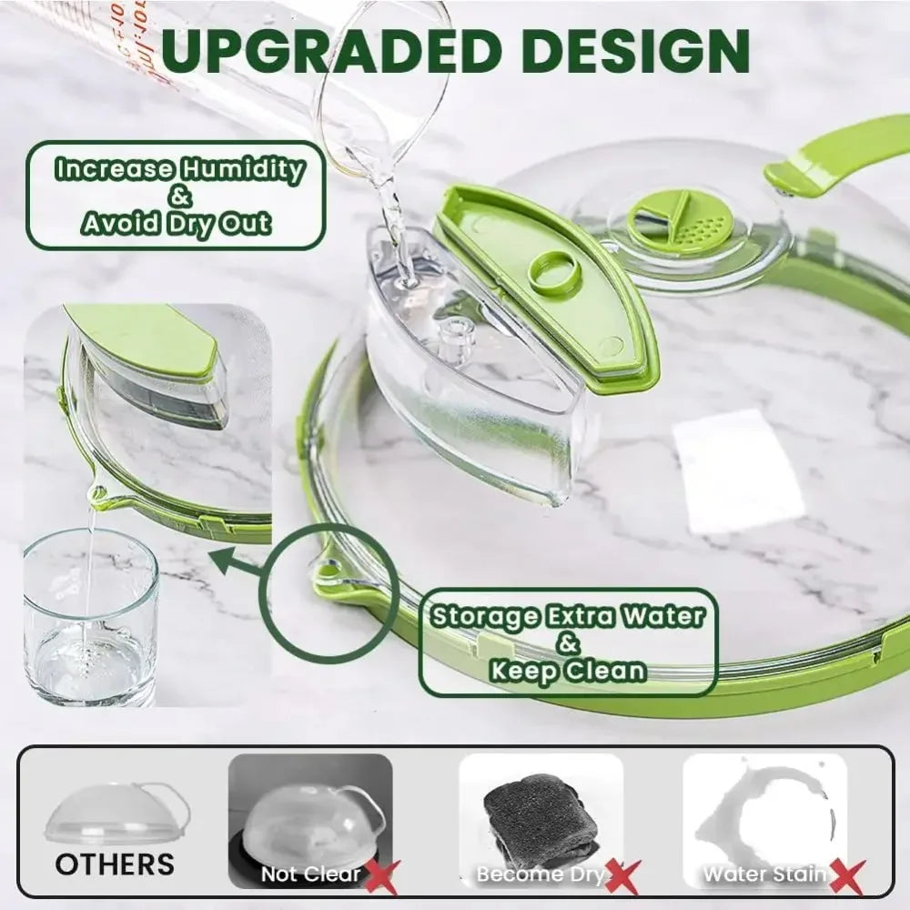 Clear microwave splatter cover used to increase humidity and avoid dry out