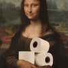 A portrait painting of a woman holding several rolls of paper.