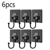 Six heavy-duty self-adhesive wall hooks in black, shown individually.