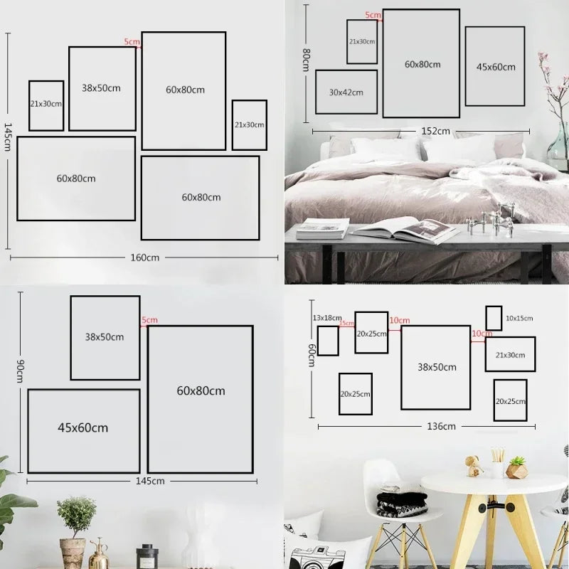 Ein Set von Leinwand-Wandkunstdrucken in verschiedenen Größen und Designs für die Home-Dekoration.