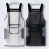 A black waterproof transparent kitchen apron with mesh pockets and gray accents.