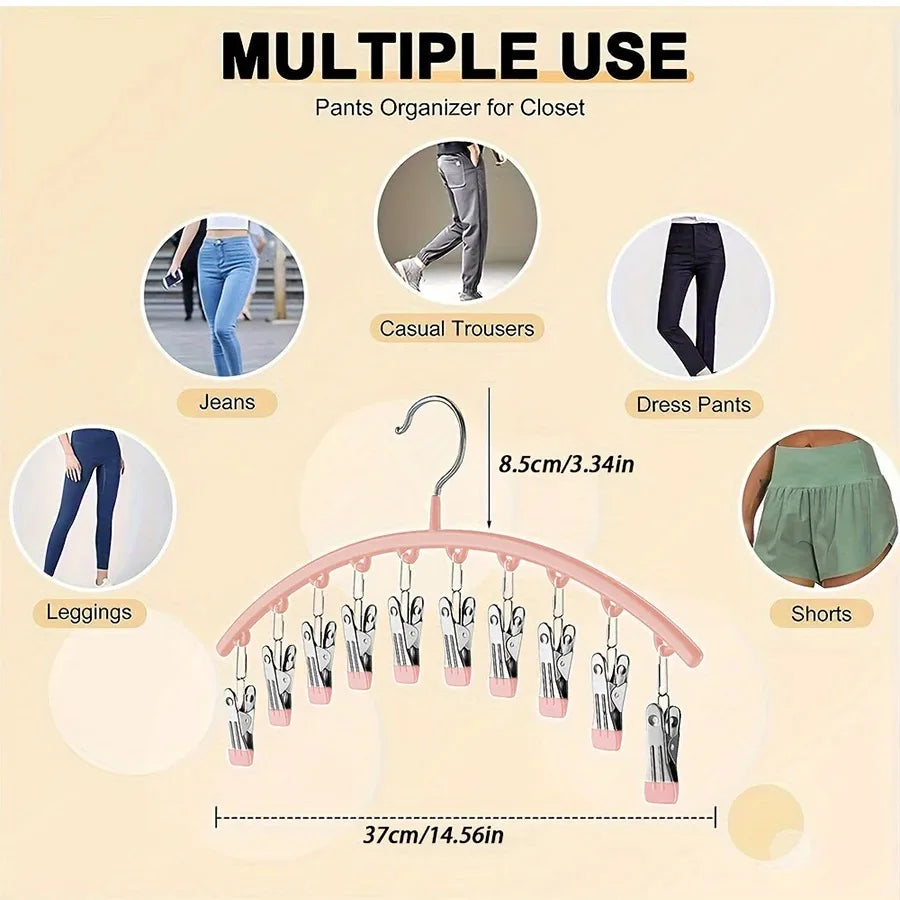 Rosa Edelstahl-Kleiderbügel mit Clips zum Organisieren verschiedener Kleidungsstücke wie Jeans, Hosen und Leggings