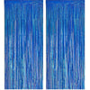 Blue tinsel fringe curtain backdrop set with shimmering vertical strands