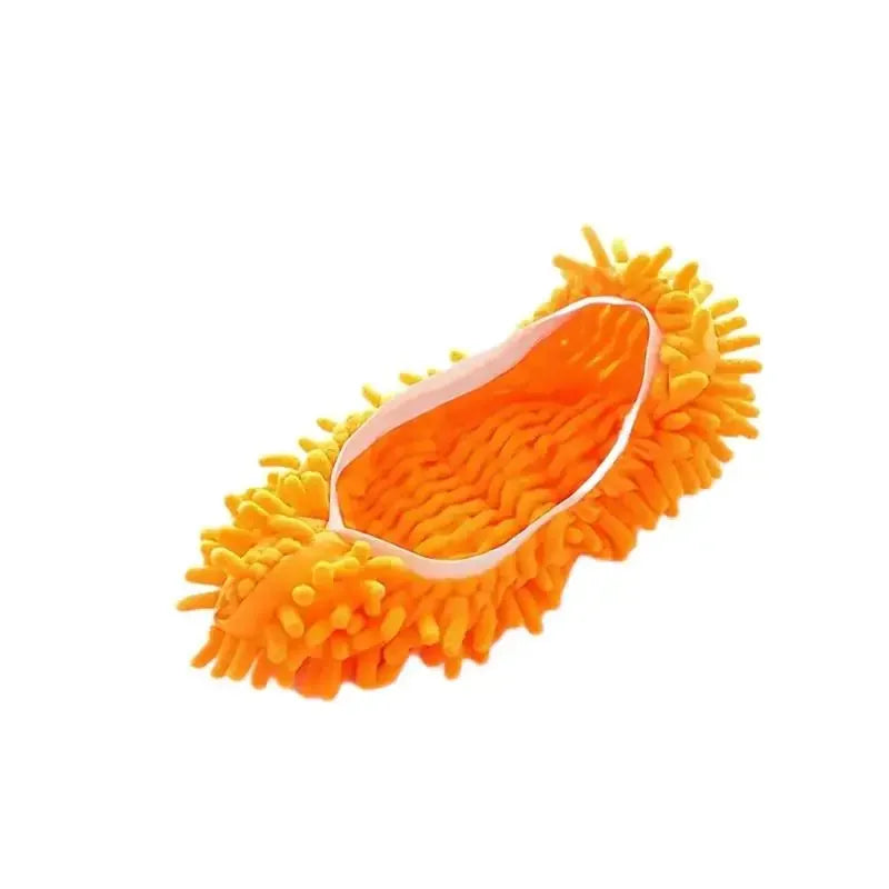 An orange, porous dust-absorbing slipper used for floor cleaning.