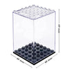 Clear dustproof display case with a grid of small cylindrical holders for collectibles