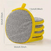 A set of yellow reusable double-sided dishwashing sponges with a gray textured surface.