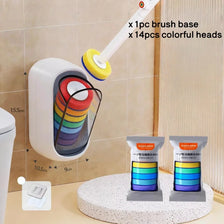Wall-mounted toilet brush holder set with one brush base and fourteen colorful heads