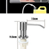 Stainless steel under-sink soap dispenser kit featuring a pump and extension tube.