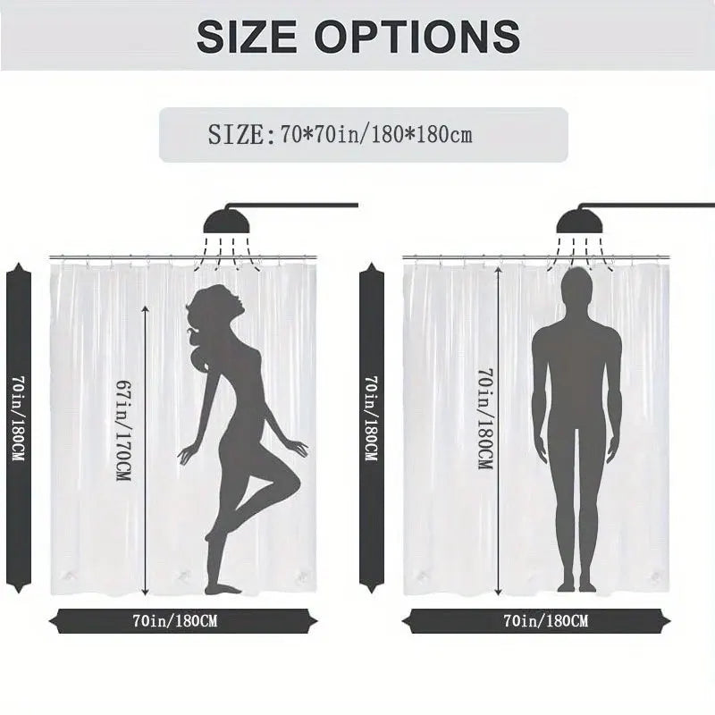 Size options for a shower curtain showing dimensions of 70in/180cm.