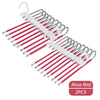 A set of rose red stainless steel multi-layer hangers for clothes.