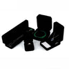 Elegant black velvet jewelry storage box set with a lid and a necklace display slot