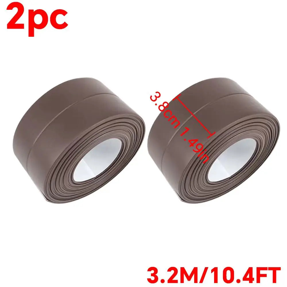 Two rolls of brown heavy-duty waterproof caulk tape, measuring 3.8cm wide and 1.49m long.