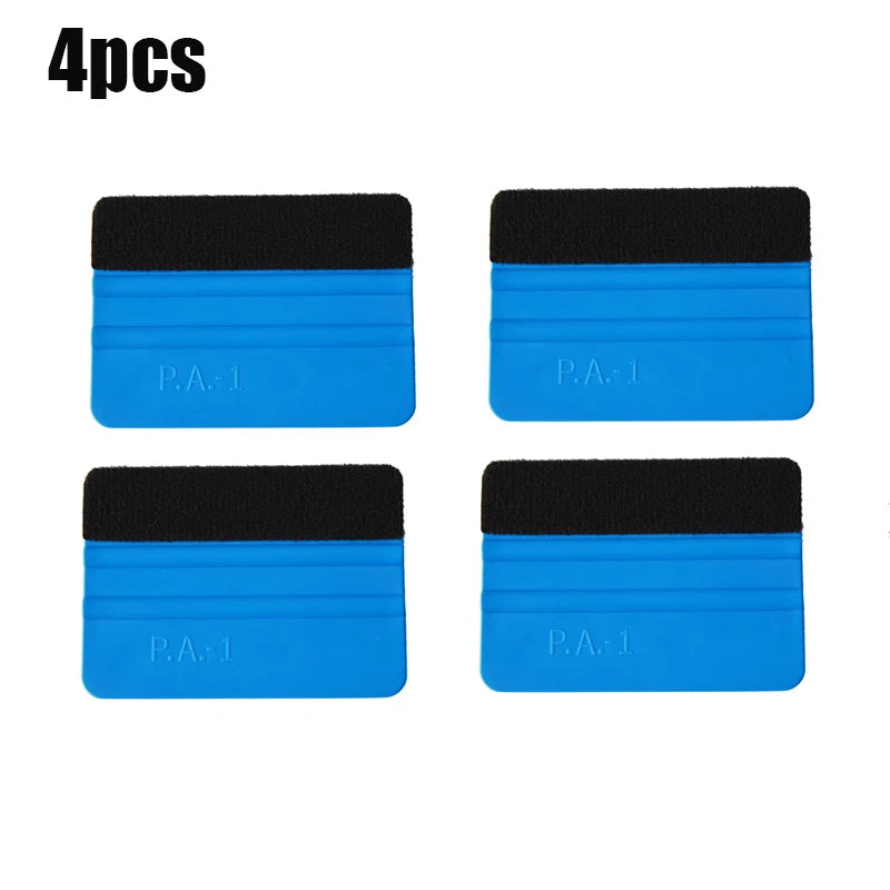 Four blue and black suede felt squeegees for vinyl wrap and film installation