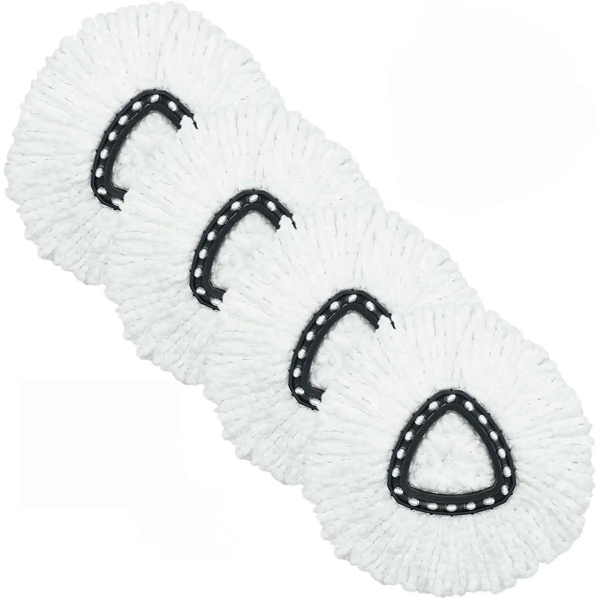 White microfiber spin mop refill head with black accents
