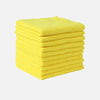 A stack of bright yellow thickened microfiber cleaning cloths.
